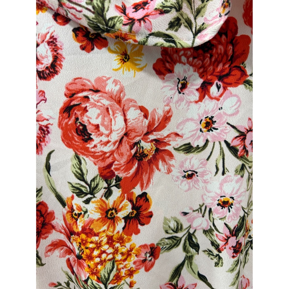 Old Navy Pink Floral Ruffle V-Neck Peplum Tie Front Blouse Long Sleeve Tall L - Picture 11 of 11